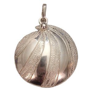Sterling Silver Textured Round Domed Modernist Orb Pendant E121